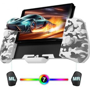 FUNLAB Luminous Switch Handheld Controllers for Nintendo Switch/OLED, Ergonomic Switch Controller, Switch Joypad Controller Replacement with Adjustable Color, Turbo, Mapping - Camo White