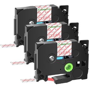 GREENCYCLE 3 Pack Compatible for Brother TZE-132 TZe132 TZ-132 AZe-132 12mm 0.47 Laminated 1/2" Red on Clear Label Tape for Ptouch PT-D210 PTH110 PTD400 PTD600 P700 PT H500LI Label Maker