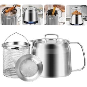 GCQ 304 Stainless Steel Oil Filter Pot Large Capacity 2L/68oz with Strainer Versatile Oil Filter Multi-function Frying net Tank for Kitchen Camping - Ideal for Deep Frying, Boiling, and Simmering