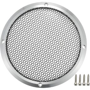 ACROPIX Universal 6" Car Speaker Grills Cover Mesh Round 6 Inch Audio Speaker Subwoofer Guard Protector Case with Mounting Screws Iron Aluminum Alloy Silver Tone Black - Pack of 1