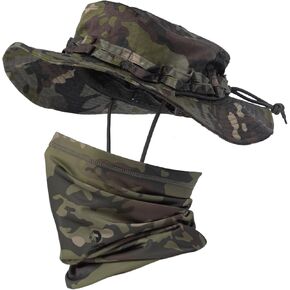 Camo Boonie Sun Hat with Face Mask UV Protection Fishing Hat Bucket Hat for Hunting Hiking Military Tactical Safari