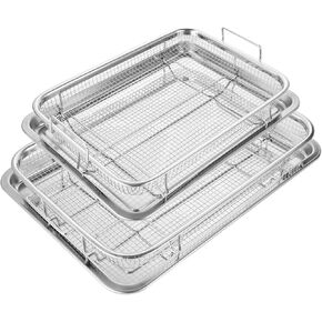 4 Piece Set Air Fryer Basket for Oven, Stainless Steel Air Fryer Accessories Oven Rack and Crisper Tray, Non-Stick Air Fryer Pans Tray for Oven for French Fried/Frozen Food - Small & Medium