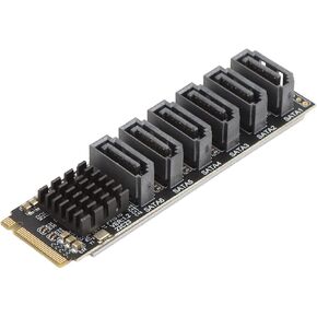 M.2 to SATA3.0 Adapter Card, M.2 M EKY PCIE3.0 to SATA Adapter Card, ASM1166 6Gbps 6 Port Expansion Interface Card with Smart Indicator