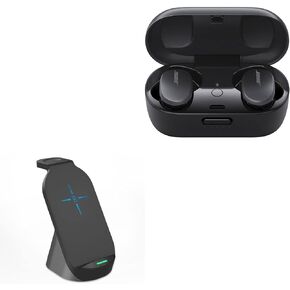 BoxWave Charger Compatible with Bose QuietComfort Earbuds - Compact Wireless MultiCharge Stand (10W), Wireless Qi Stand Charger Watch Earbuds - Jet Black