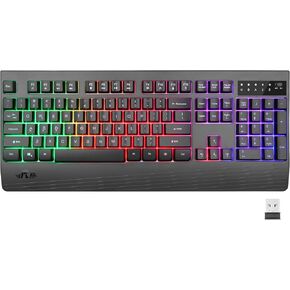 Rii RK204 Wireless Gaming Keyboard, Rechargeable Backlit Gaming Keyboard with Wrist Rest, 2.4G Wireless Full-Size Anti-Ghosting Keyboard for Windows PC Games