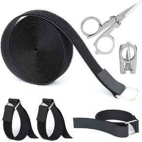 1"x10ft Straps With 10 Metal Buckles And 1 Portable Folding Scissors，Adjustable Fastening Hook And Loop Straps，Cut-to-Length Cinch Strap, Reusable Nylon Securing Cord Ties For Organizer Or Storage