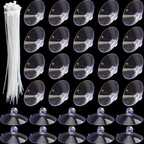 30pcs Suction Cup with 50pcs Clear Cable Ties, Strong Suction Cups Without Hooks, Removable Rubber Sucker Pad for Aquarium Bathroom Glass Tile Wall Window Door