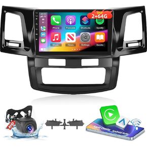 NHOPEEW [2 + 64G] لـ Toyota Fortuner Hilux 2005-2014 DSP Audio - 9 Inch Android 13 HD Stereo - Carplay Wireless و Android Auto ، DSP/32EQ ، WiFi ، GPS ، Link + AHD Camera Camera Camera Camera