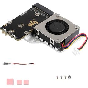 PCIe to M.2 Adapter (E) with Cooling Fan for Raspberry Pi 5 Compatible with M.2 NVMe SSD 2230 2242, Gen2 and Gen3 Modes Onboard Dual LED Indicators Fits Raspberry Pi 5 NVMe