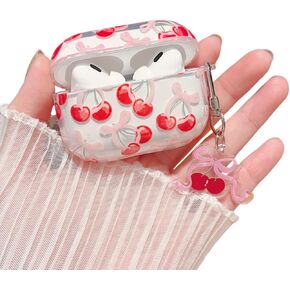 MINSCOSE Compatible with AirPods 4 Clear Case,Cute Cherry Bow Pretty Aesthetic Design with Keychain,Soft TPU Protective Shockproof Case for Women Girl for Airpods 4-Red