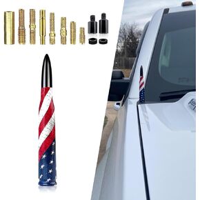 1 PC Car Personalized Bullet Head American Flag Printed Antenna, Alloy Thread Mounting Modified Antenna, Repair Replacement Parts, Compatible with Ford F150 Wrangler Jeep Chevrolet (Black)