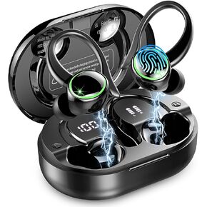 Wireless Earbuds Sports, Bluetooth 5.4 Headphones, 50H Playback Over-Ear buds with 4 ENC Noise Cancelling Mic, Deep Bass Earphones with Earhooks, IP7 Waterproof Fitness Headset for Gym Running Workout