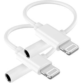 2 Pack Lightning to 3.5 mm Headphone Jack Adapter for iPhone,[Apple MFi Certified] iPhone Audio Aux Adapter Converter Dongle Audio Cable Connector Compatible with iPhone 14 13 12 11 X XS 8 7 6