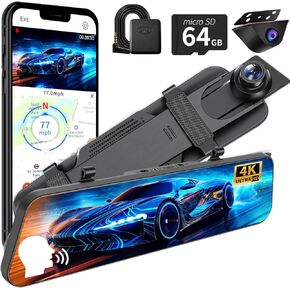 كاميرا مرآة DASH للسيارة DASHCAM 4K Front 1080p عرض خلفي مع wi-fi والتطبيق ADAS BSD LCA GPS WDR Night Vision G-SESOR LOP