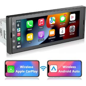 Wireless Carplay Single Din Touchscreen Radio Wireless Android Auto, Car Stereo with Bluetooth, 6.9-Inch IPS Touch Screen Car Play, GPS Navigation, Mirror Link, AM/FM RDS Radio, SWC/EQ/USB