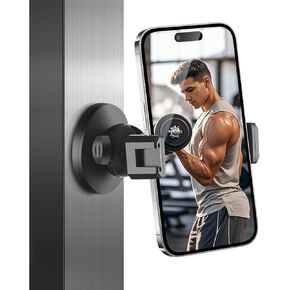 Gym Magnetic Phone Holder, 360° Adjustable, Magnet Phone Holder for Gym Workout-Record, Compatible with 4-6.5" Smartphones