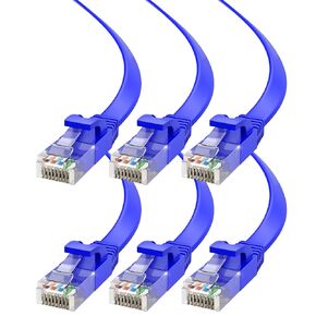 Cat6 Ethernet Cable 20ft, 6-Pack Blue - Flat High-Speed Network Cables for Gaming, Streaming, Router, Modem, PC, PS5, Xbox - Durable & Space-Saving Design