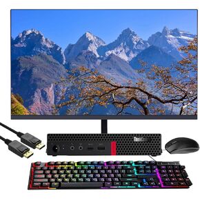Lenovo ThinkCentre M720q Mini Desktop PC w/ 24in FHD Monitor, M720Q Micro Computer Core i5-8th 2.8GHz, 16 GB RAM, 256 GB SSD, DP Cord, Windows 10 Pro (Renewed)