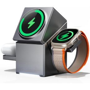 Wireless Charging Station, CubeTrick-X Qi2 15W Fast Charge, 3 in 1 Wireless Charging Station for Apple Watch Charger, for iPhone 16, 15, 14, 13, 12 Series, AirPods (30W USB Charger Included)