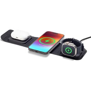 mophie 3-in-1 Travel Charger v2 with MagSafe - Portable Wireless Charging Hub, Compatible with Apple Devices, iPhone 16/15/14/13/12, Apple Watch Series 10 to 1 & Ultra, AirPods Pro/3rd Gen, Black