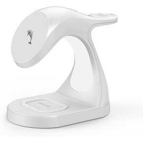 4 in 1 Magnetic Wireless Charger Stand for iPhone 16 15 14 13 12 Pro/Max/Plus/Mini, AirPods Pro/3/2, and Watch 9/8/7/6/SE/5/4/3, Fast Charging Station, White Dolphin, 20W
