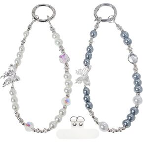 Beaded Phone Charms Strap,Cute Bracelet Wrist Lanyard,Kawaii Butterfly Phone Chain,Phone Case Accessories for Purse Bag Wallet Camera