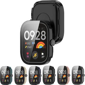 LOKEKE Compatible with Redmi Watch 4 Full Coverage PC Protective Case Cover Tempered Glass Screen Protector(PC Black)