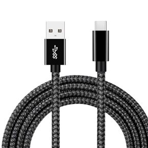 Vortex PD10GB3A-2-2-BLACK Type-C Data Cable 3A fast charging USB3.2 universal Mobile phone Tablet Nylon braid USB charging cable (2 pcs pack)(BLACK, 2 METERS)