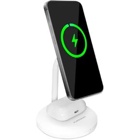PureGear Duo Magnetic 2-in-1 Wireless Charging Stand, Qi2 Certified 20W 2-in-1 Charging Station, Desk Accessory, Fast Wireless Charging, for iPhone 16/15/14/13/12, AirPods, White