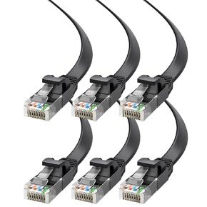 Cat6 Ethernet Cable 30ft, 6-Pack Black - Flat High-Speed Network Cables for Gaming, Streaming, Router, Modem, PC, PS5, Xbox - Durable & Space-Saving Design