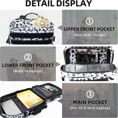 12L Mini Tactical Military Backpack for Women - Army Assault Pack Bag - Small Rucksack with Bottle Holder - Work Gym Bag - Cow Print in Kuwait