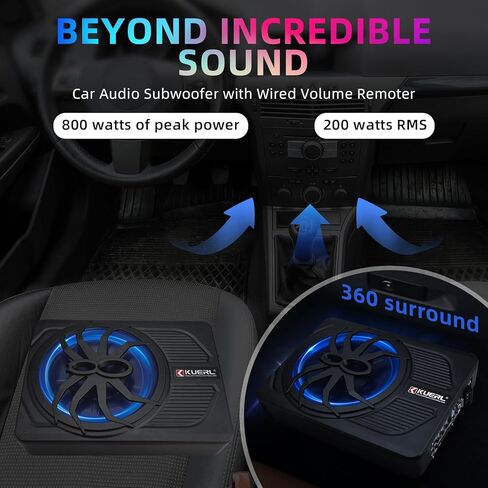 Yaeccc 10 "800W SLIM تحت SET CAR SPOOFER - مضخم مدمج ، اللون الأزرق LED LED -LIGH in Kuwait