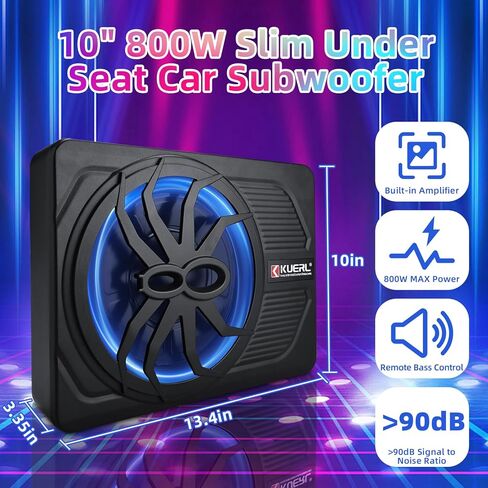 Yaeccc 10 "800W SLIM تحت SET CAR SPOOFER - مضخم مدمج ، اللون الأزرق LED LED -LIGH in Kuwait