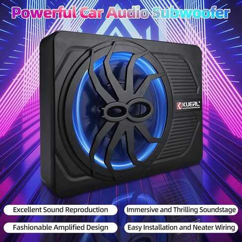 Yaeccc 10 "800W SLIM تحت SET CAR SPOOFER - مضخم مدمج ، اللون الأزرق LED LED -LIGH in Kuwait