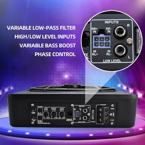 Yaeccc 10 "800W SLIM تحت SET CAR SPOOFER - مضخم مدمج ، اللون الأزرق LED LED -LIGH in Kuwait