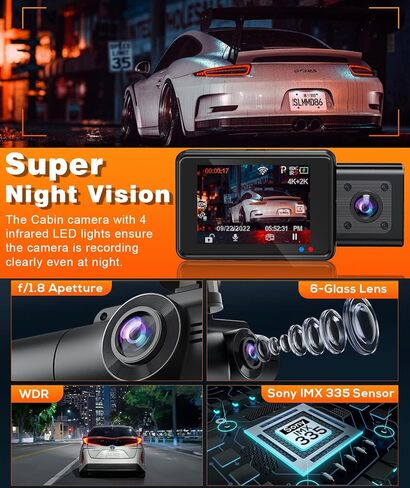 Moplasz 3 Channel 4K Dash Cam with SD Card, 4K+2K Front and Rear Camera for Cars WiFi GPS, 2K+1080P+2K Dashcam Cabin Three Way Night Vision,Parking Mode, Support 256GB Max, Black in Saudi Arabia