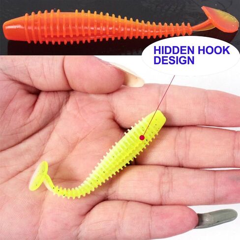 Swimbaits Paddle 10 PCS, 3 Inches Paddle Tail, Soft Lure with Nature Oil for Trout Crappie Bass, Durable Plastic Bait Swimmer for Saltwater/Freshwater, Orange in Saudi Arabia