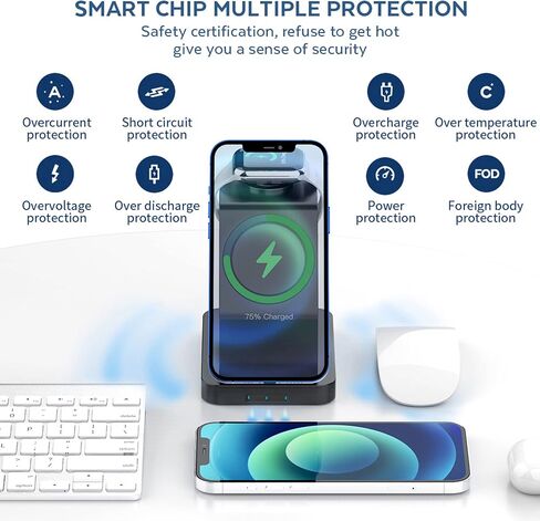 Vaku Luxos® Trinity 3in1 23W Magnetic Wireless Charger for iPhone 15/15 Plus/15 Pro/15 Pro Max, iPhone 14/14 Plus/14 Pro/Max, iPhone 13/12/11 Series Original Fast Charger- Black in Saudi Arabia