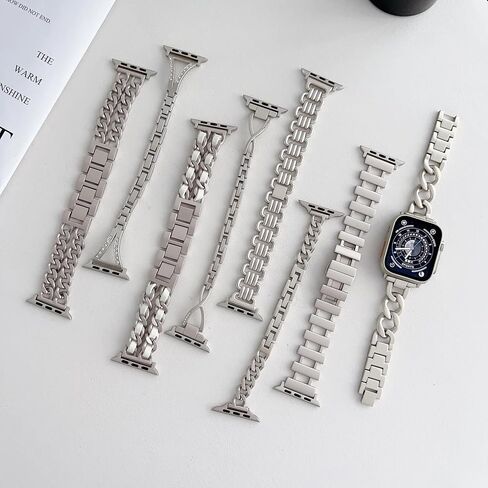 متوافق تمامًا مع سلسلة Apple Watch - قم بتحسين أسلوبك مع فرقة ساعة Starlight Stainless Steel - ارفع مظهرك مع هذا الشريط المألوف ودائم المصمم in Saudi Arabia