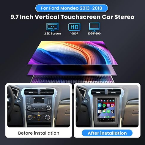[2G+64G] Android Car Stereo for Ford Fusion Mondeo 2013 2014 2015 2015 2017 2018 2019 Wireless Carplay & Android Auto ، Hodozzy 9.7 inch vertical touch screen gps wifi Bluetooth fm hifi swc+camper in Kuwait