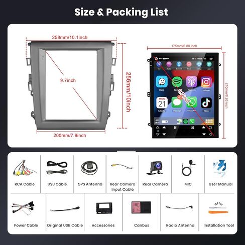 [2G+64G] Android Car Stereo for Ford Fusion Mondeo 2013 2014 2015 2015 2017 2018 2019 Wireless Carplay & Android Auto ، Hodozzy 9.7 inch vertical touch screen gps wifi Bluetooth fm hifi swc+camper in Kuwait