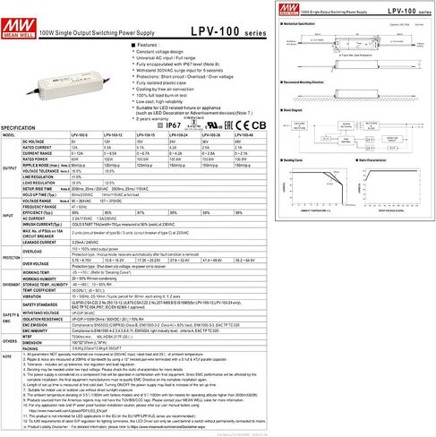 LPV-100-24 24V 4.2A 100.8W IP67 مزود الطاقة المقاوم للماء لإضاءة LED in Saudi Arabia