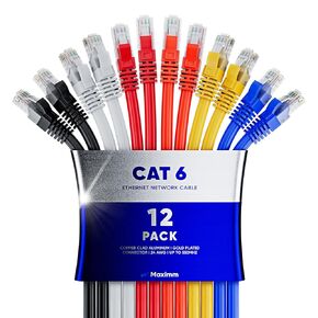 Maximm Cat 6 Ethernet Cable 25 ft (12-Pack) - High-Speed LAN Cable, Internet Cable, Patch Cable, and Network Cable - UTP, 10Gbps, 550MHz Ethernet Cord - Multicolor