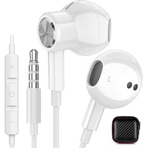Wired Headphones 3.5mm Plug in Jack Aux Earbuds Corded Earphones with Microphone Volume Control Noise Isolation for iPhone 6s iPad Samsung MP3 Player MP4 Laptop Computer Airplane School Student White