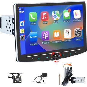 Single DIN Car Stereo Wireless Apple CarPlay, Wireless Android Auto, 10.1 Inch Touchscreen, Bluetooth, AM/FM Radio Receiver