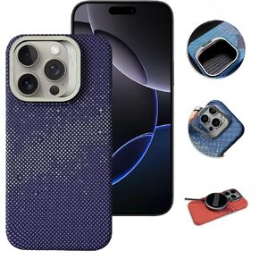 Case for iPhone 16 Pro/Pro Max Carbon Fibers Texture Alloy Lens Holder Kickstand [Compatible with MagSafe] Kevlar Texture Ultra-Thin Slim Lightweight Cases (Purple-Starry,16 Pro)