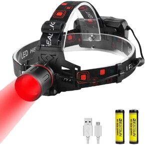 Red LED Headlamp Rechargeable 10000 Lumens Super Bright Hunting Headlamps Waterproof Headlamp Flashlight Zoomable 3 Modes Headlight for Hunting Fishing Running (Red)