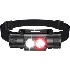Rechargeable LED Headlamp Flashlight, IPX6 Waterproof, with Red and White Light, High Lumen Head Lamp, Safety Helmet Light, 6 Modes Suitable for Camping, Fishing, Hunting,Headlight