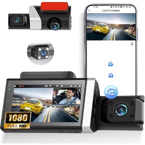 3 Channel Dash Cam Front and Rear Inside, 2.9'' 1080P Dash Camera for Cars,Three Way Triple Car Camera with App Control Super Night Vision,Wide Angle,Loop Recording,G-Sensor,24 Parking Monitor