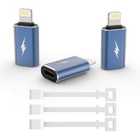 TechMatte USB C Type C to Lightning Adapter [3 Pack] 12W Charging Compatible for iPhone 14 & Previous Models iPad iPod AirPods, Not for Headphones/OTG Android Anti-Lost Holder, Navy Blue